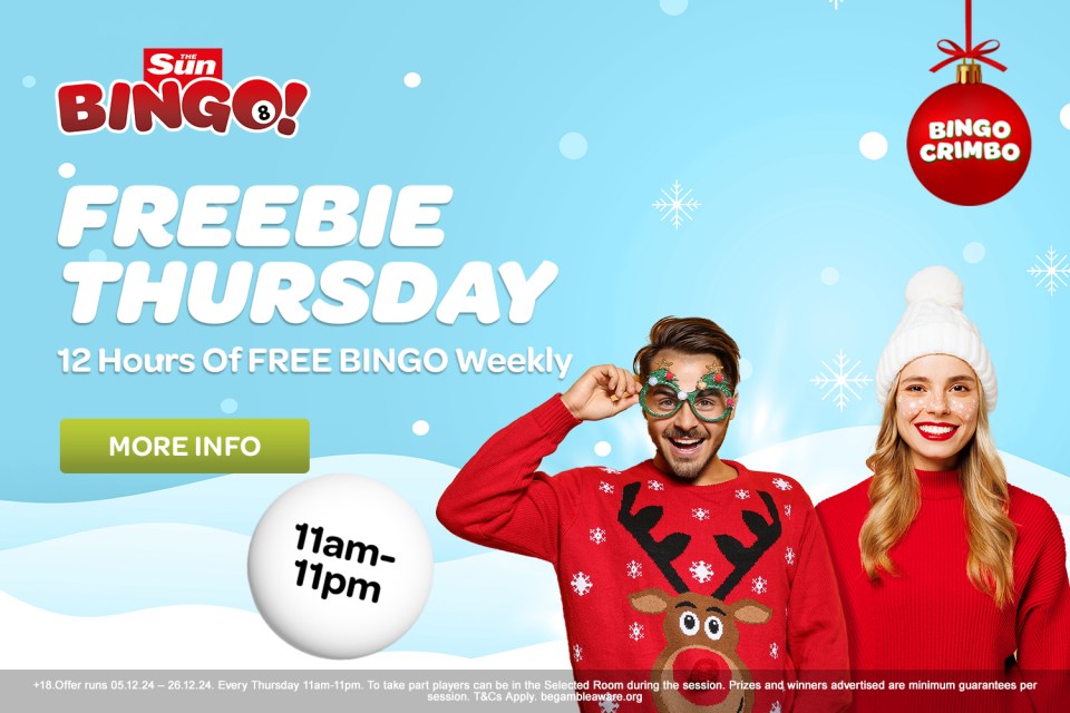 Freebie Thursday: 12 hours of free bingo weekly, 11 am–11 pm.