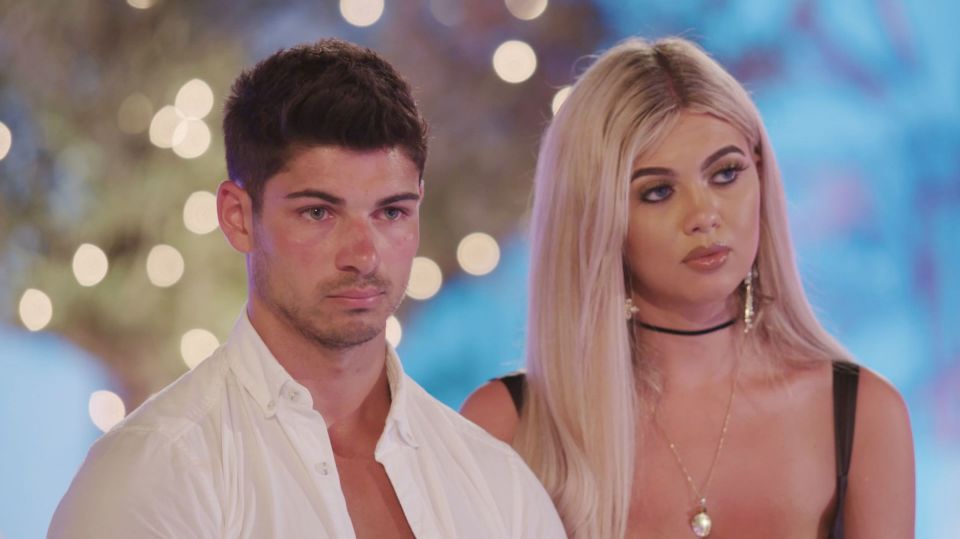 Anton Danyluk and Belle Hassan on Love Island, facing a tough decision.