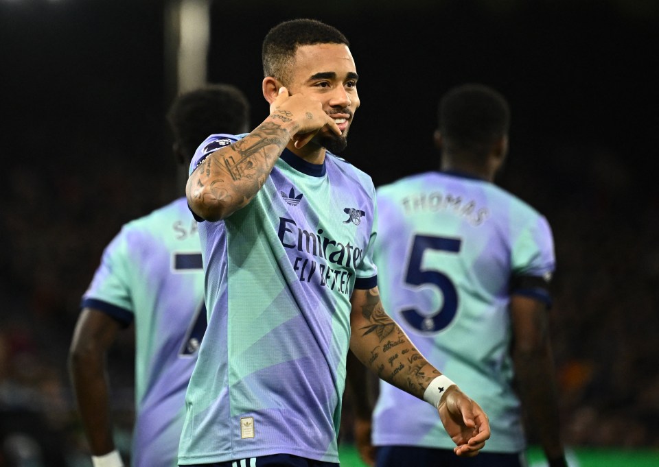 Arsenal's Gabriel Jesus celebrates a goal.