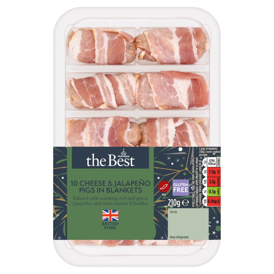 Package of Morrisons The Best cheese and jalapeño pigs in blankets.