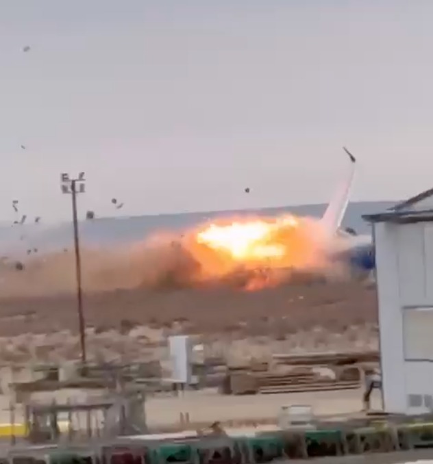 Airplane crash and explosion.