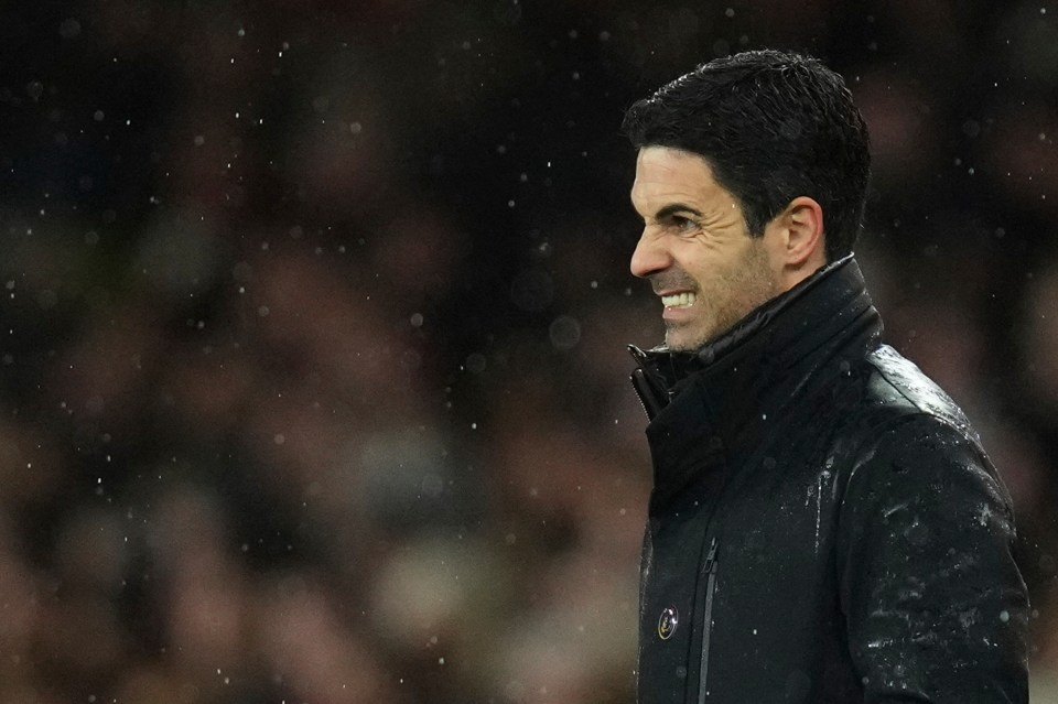 Arsenal's manager Mikel Arteta reacts during the English Premier League soccer match between Arsenal and Manchester United at Emirates stadium in London, Wednesday, Dec. 4, 2024. (AP Photo/Kirsty Wigglesworth)