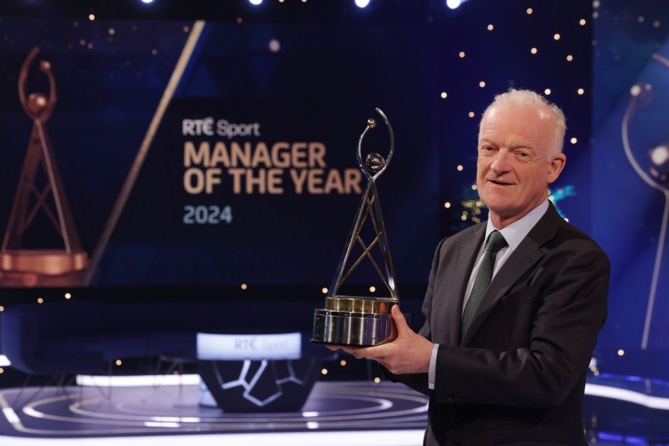 Willie Mullins holding the RTÉ Sport Manager of the Year 2024 award.