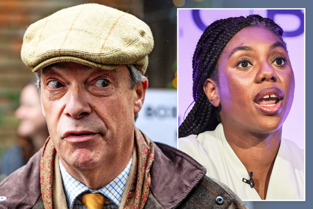 Nigel Farage and a woman speaking.