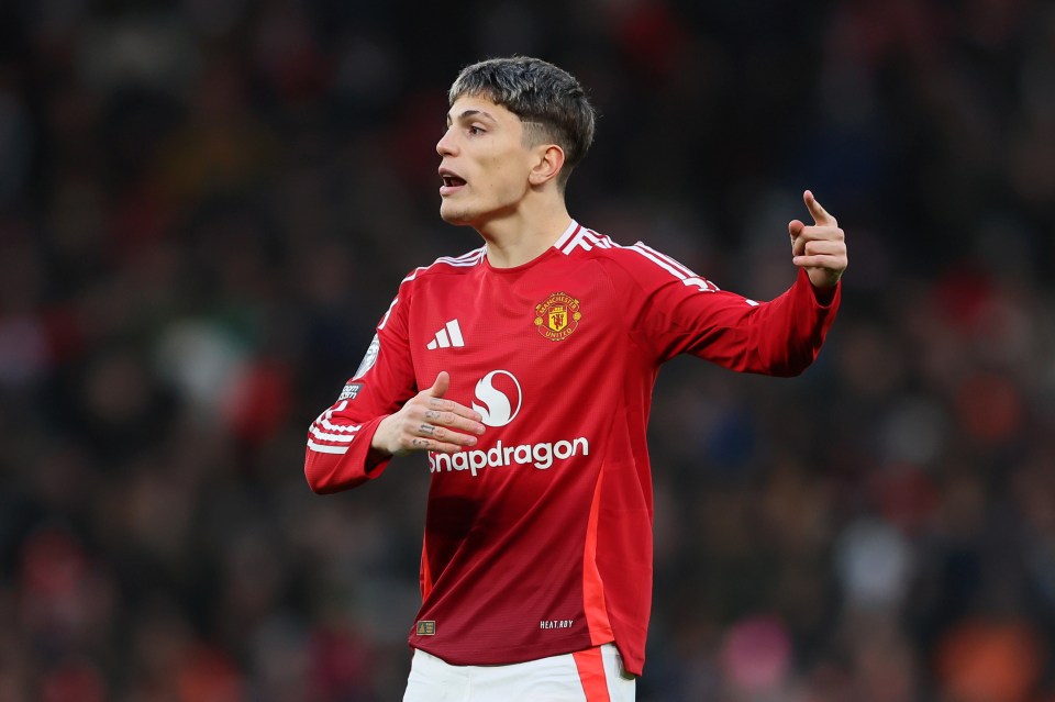 Alejandro Garnacho of Manchester United reacts during a Premier League match.