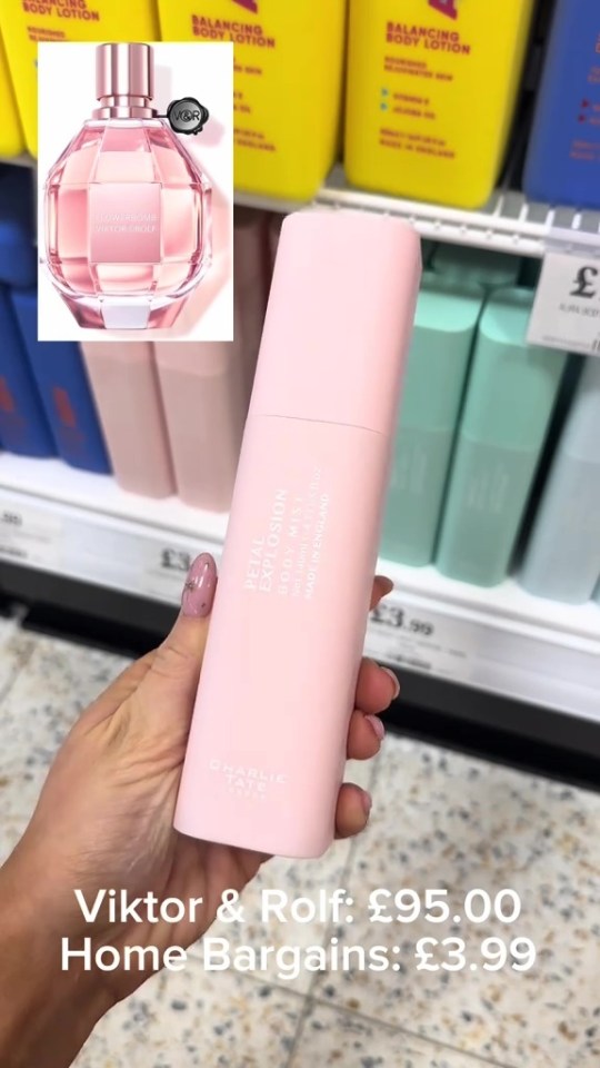 Home Bargains £3.99 body mist dupe of Viktor & Rolf Flowerbomb.