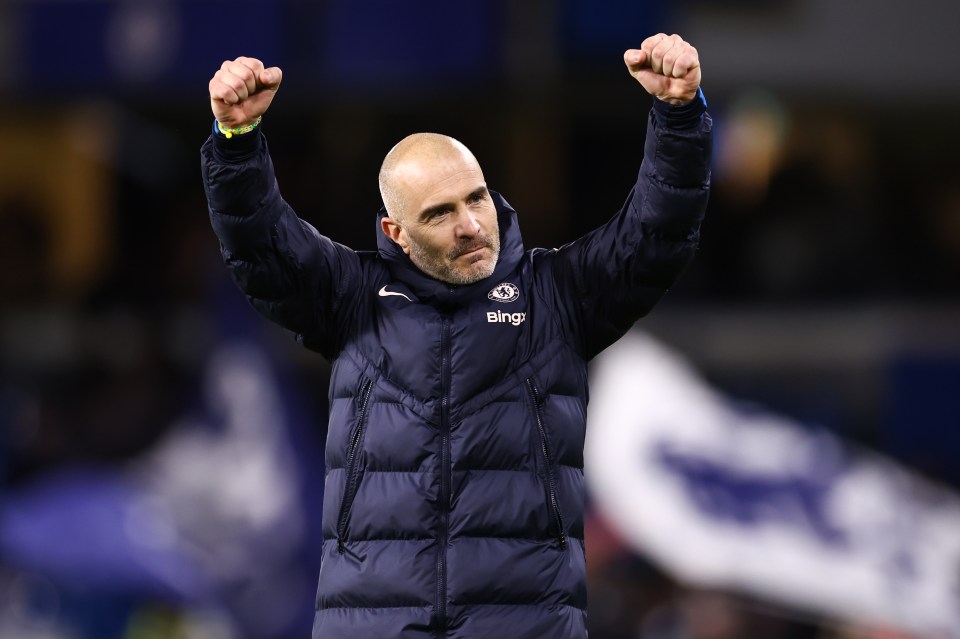 Chelsea manager Enzo Maresca celebrates a victory.