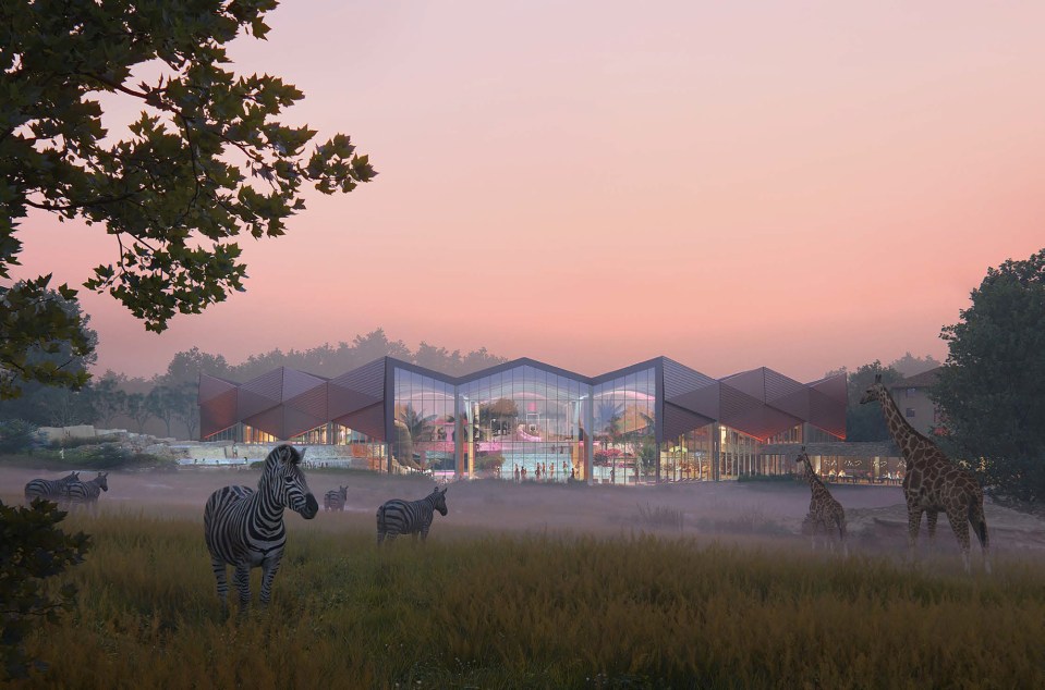 Proposed Chessington World of Adventures expansion, featuring a new building and surrounding animals.