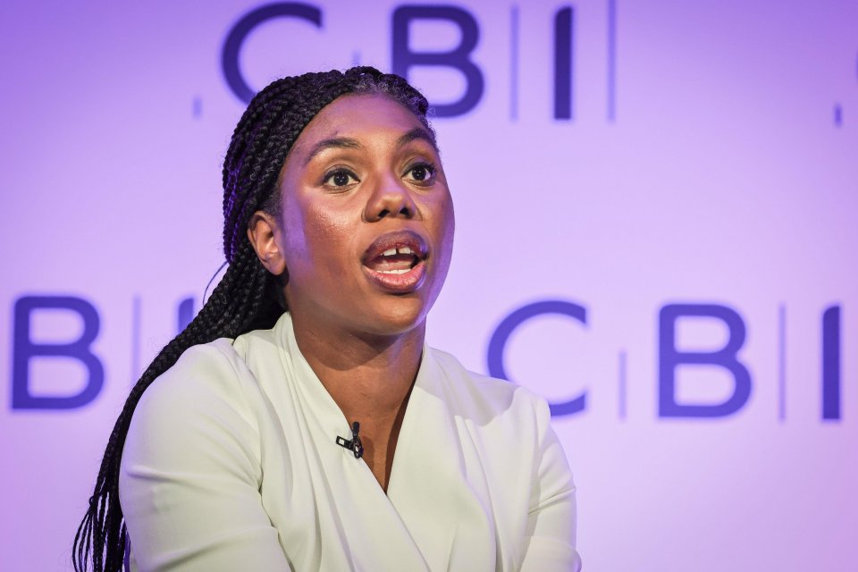 Kemi Badenoch speaking at the CBI Conference.