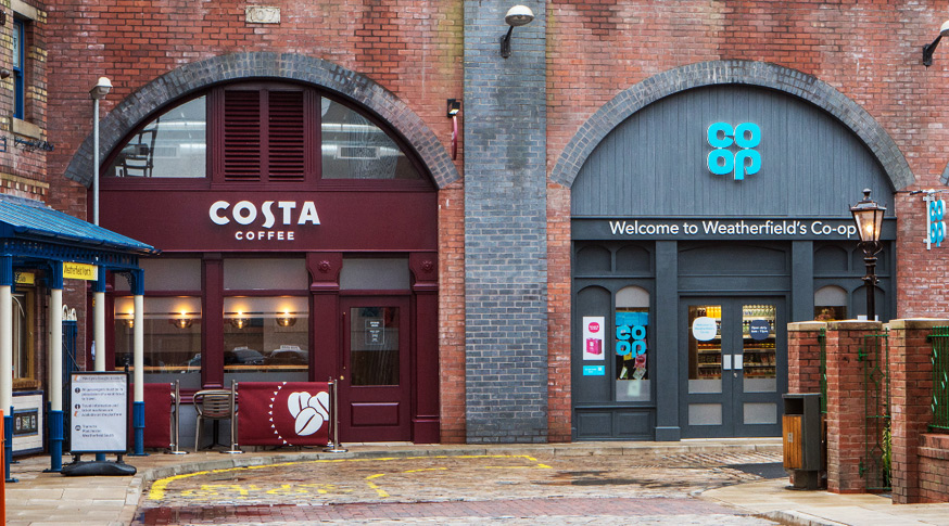Costa Coffee and a Co-op store on Coronation Street.