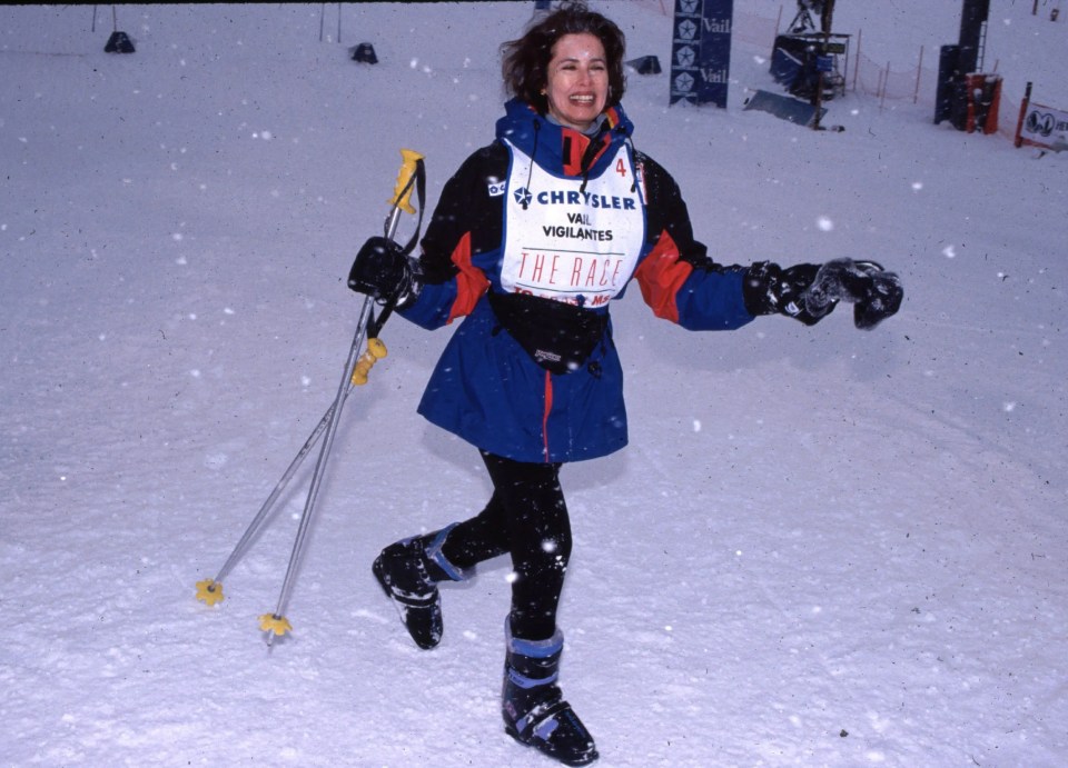 Dayle Haddon in ski attire at a race.