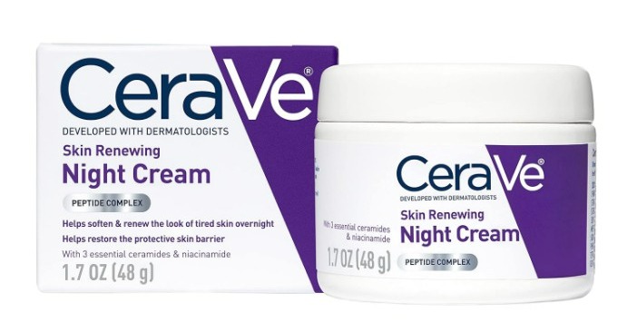 CeraVe Skin Renewing Night Cream, 1.7 oz jar.