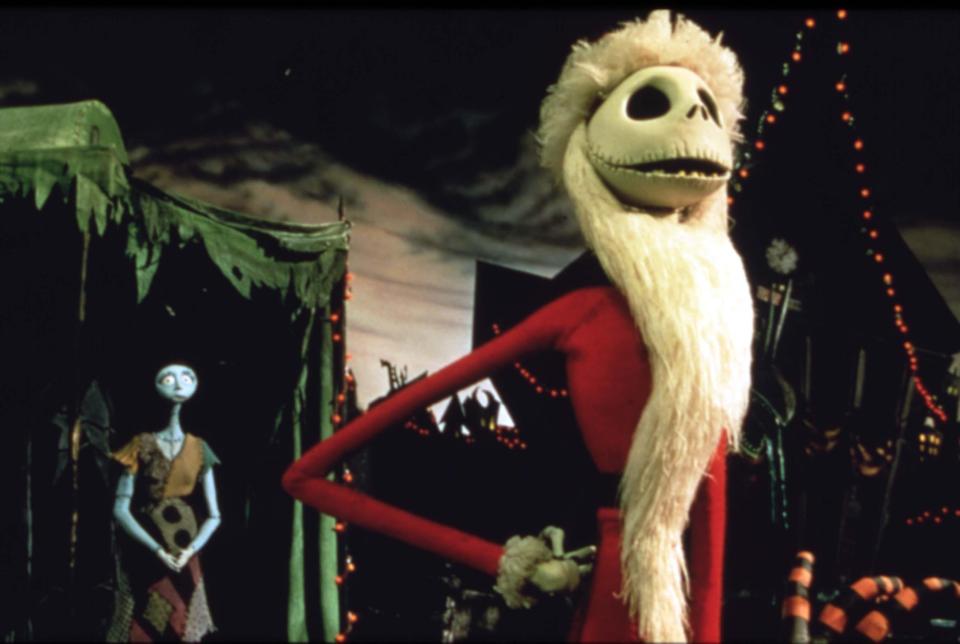 Jack Skellington dressed as Santa Claus in Tim Burton's *The Nightmare Before Christmas*.