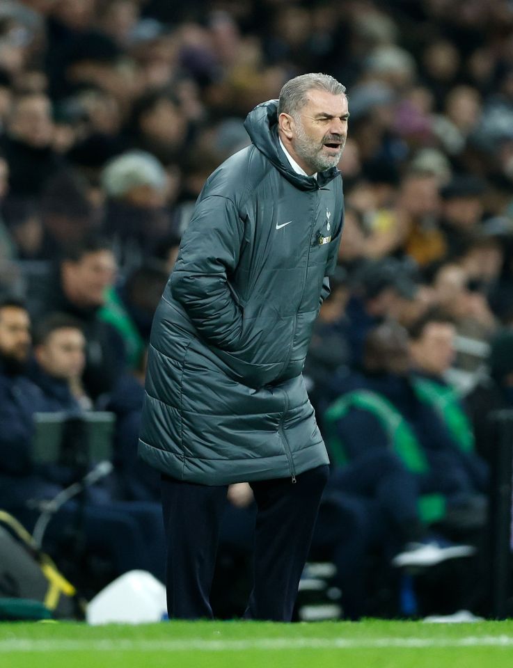 Ange Postecoglou, Tottenham Hotspur manager, at a Premier League match.