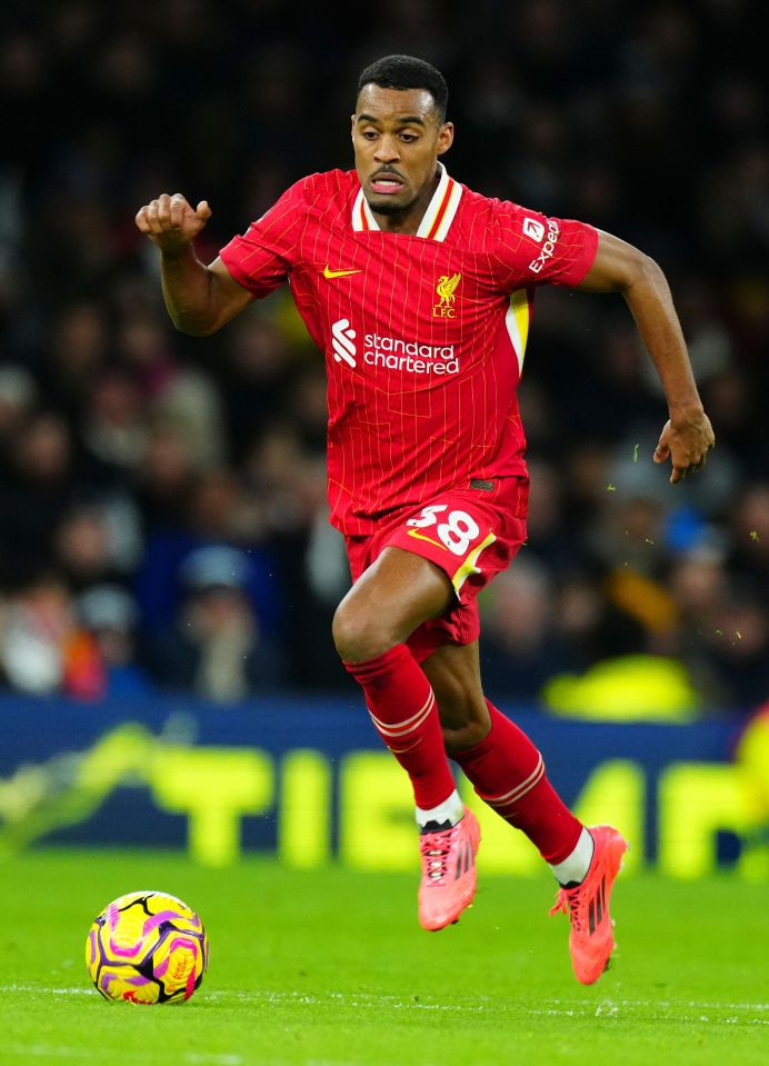 Ryan Gravenberch of Liverpool running with the ball during a Premier League match.