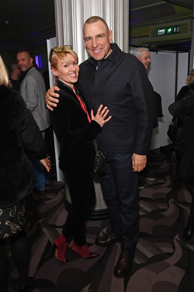 Emma Ford and Vinnie Jones at the Only Fools and Horses: The Musical after-party.