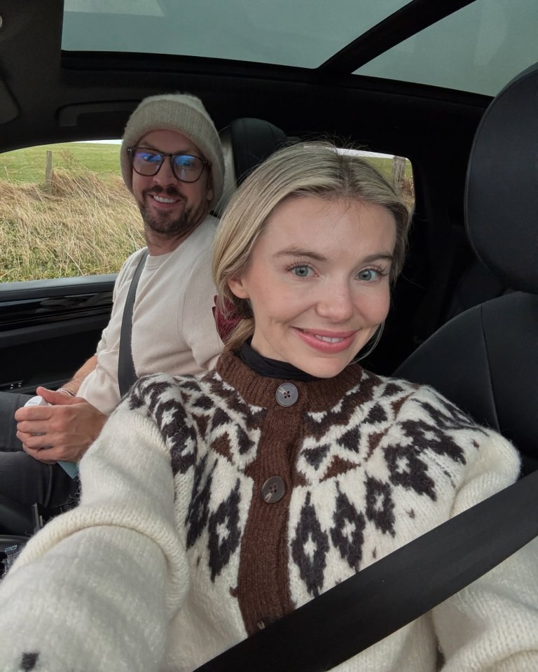 Georgia Toffolo and her fiancé in a car.