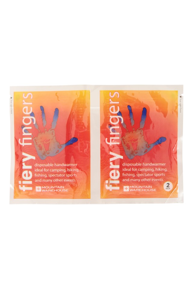 Close-up view of fiery fingers hand warmers