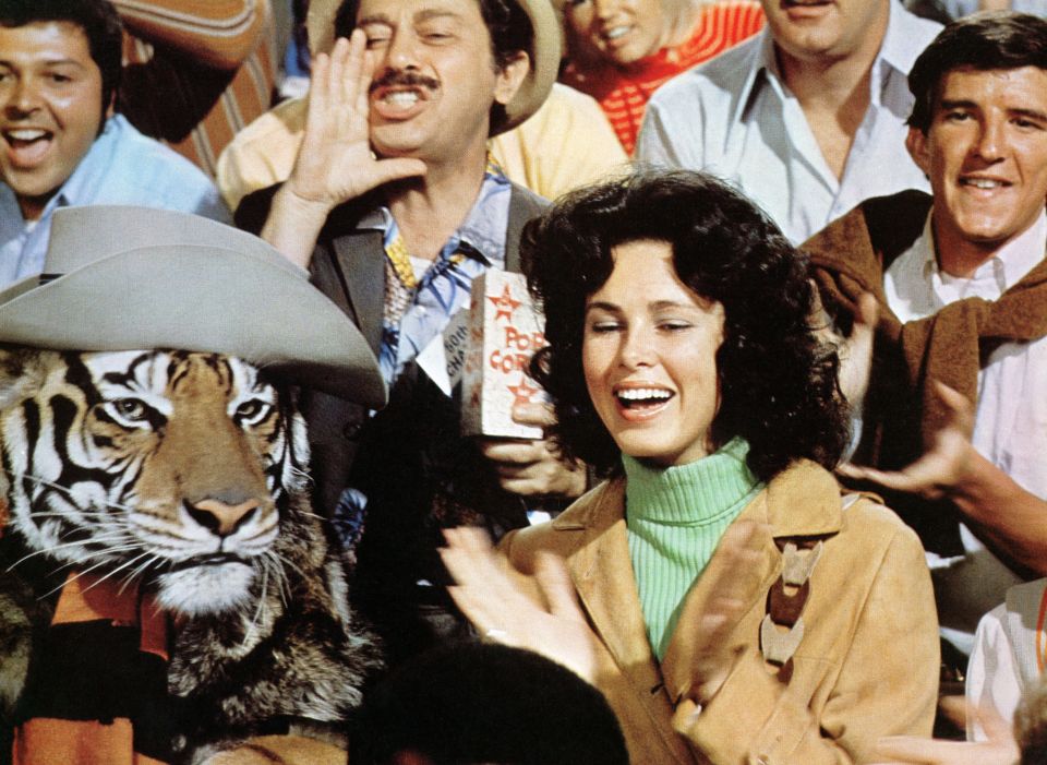 Dayle Haddon with Harri the tiger.
