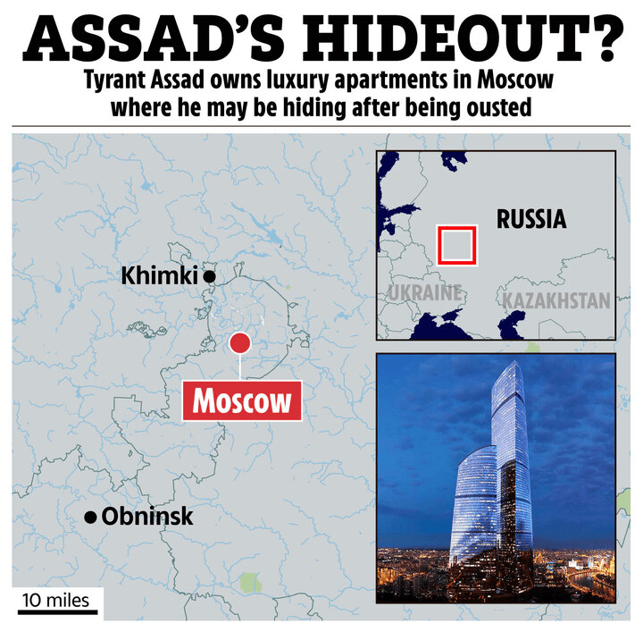 Map of Moscow showing Assad's luxury apartment building.