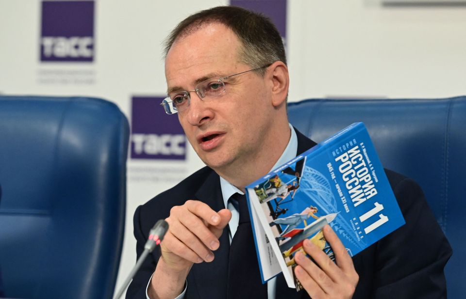 Vladimir Medinsky presenting a new Russian history textbook.