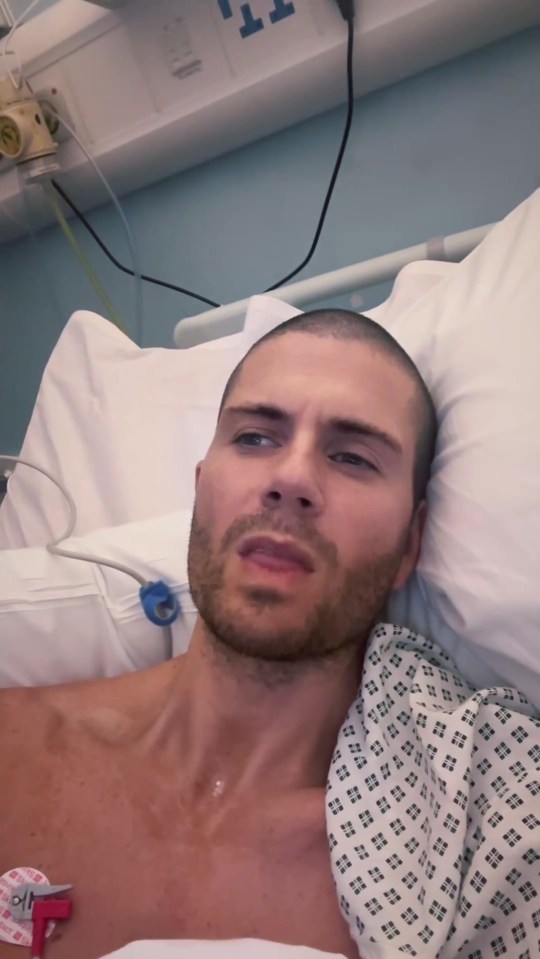 Man in hospital bed, reporting a frightening health setback.
