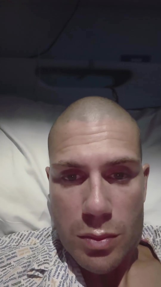 Max George in a hospital bed, saying he's going in for an operation.