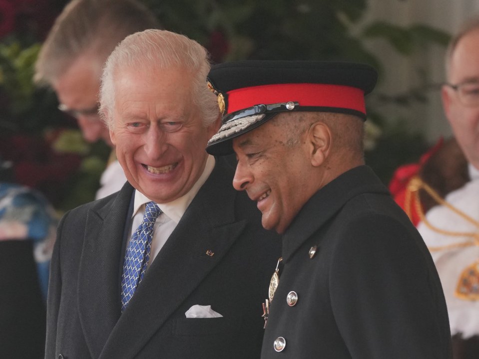 Charles was seen giggling at the ceremonial welcome as he joined his family for the occasion