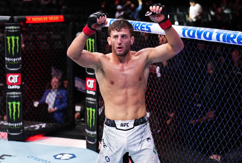 Oban Elliott celebrates after a UFC welterweight fight.