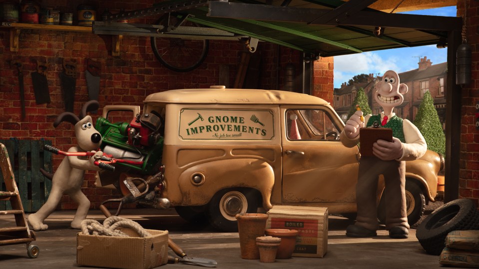 Wallace and Gromit in their van, Gnome Improvements.