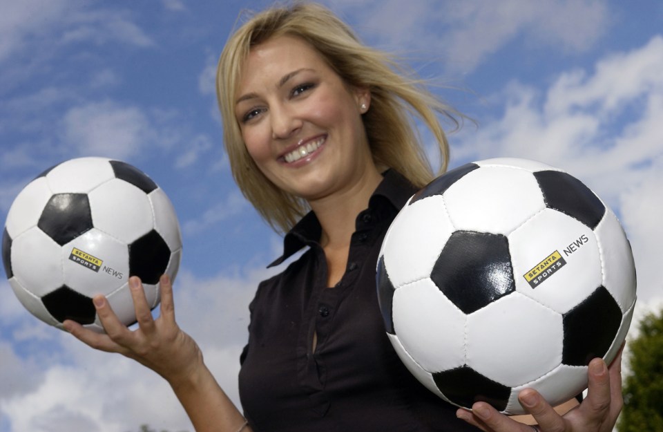 Kelly Dalglish, Setanta Sports News presenter, holding soccer balls.