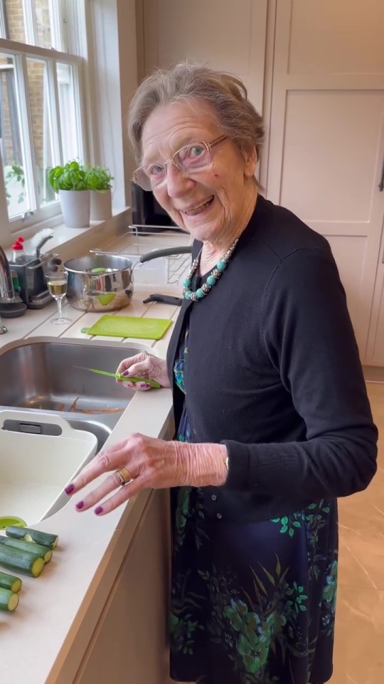 Ruth Langsford's mother preparing vegetables in the kitchen.