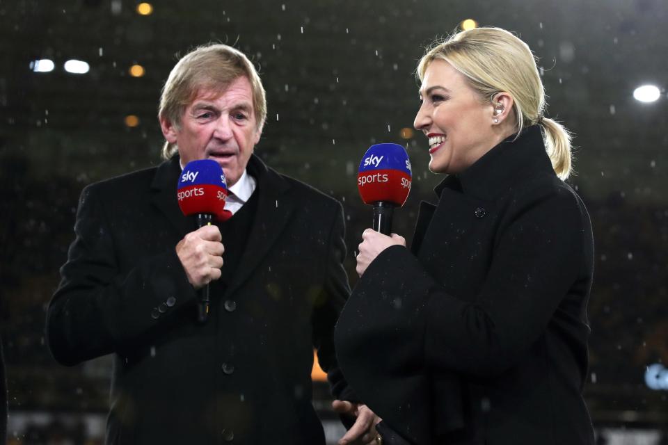 Sir Kenny Dalglish and Kelly Cates, Sky Sports presenters.