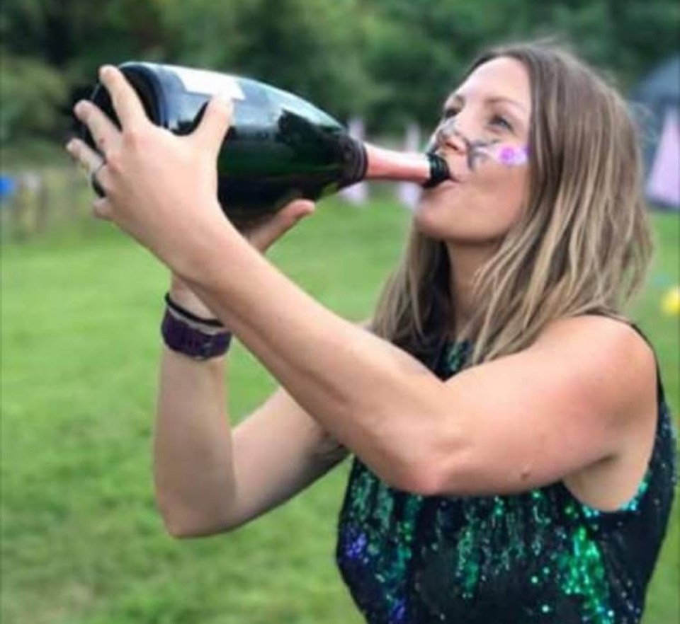 Woman drinking champagne.