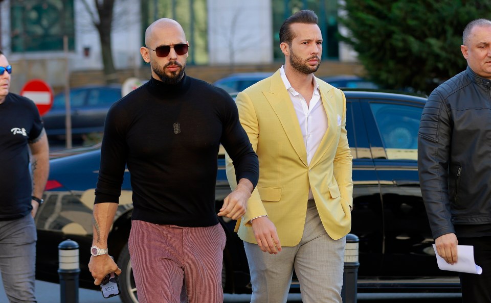 epa11815045 Former professional kickboxer and social media influencer Andrew Tate (L) and his brother Tristan (R) arrive for a hearing on return of confiscated goods at Bucharest Court in Bucharest, Romania, 09 January 2025. Police had confiscated luxury cars, cash, and other belongings from the Tate property in Voluntari. Andrew Tate and his brother Tristan were arrested on 29 December 2022 as a result of the DIICOT (Directorate for Investigating Organized Crime and Terrorism) inquiry on charges of human trafficking and intention to form an organized crime group. Romanian police stated that the two brothers and their associates coerced victims for creating a paid pornography service for social media platforms. The trial itself has not started yet, as the appeal court judges sent the case back to DIICOT prosecutors by a decision made at the end of 2024. In a social media post from 06 January 2025, Tate brothers announced their intention to create a new political party in UK called Britain Restoring Underlying Values (BRUV). EPA/Robert Ghement