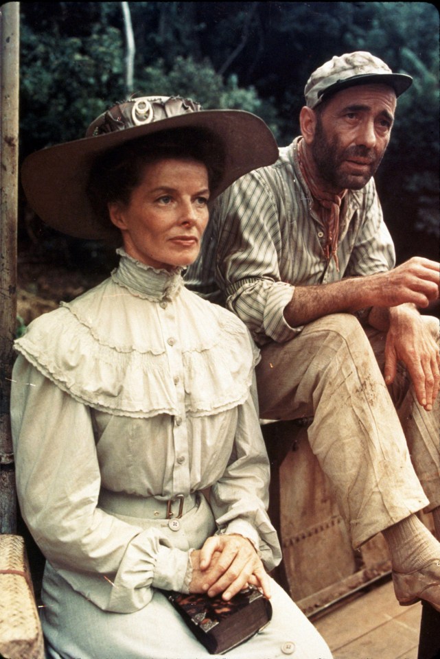 Katharine Hepburn and Humphrey Bogart in a scene from *The African Queen*.