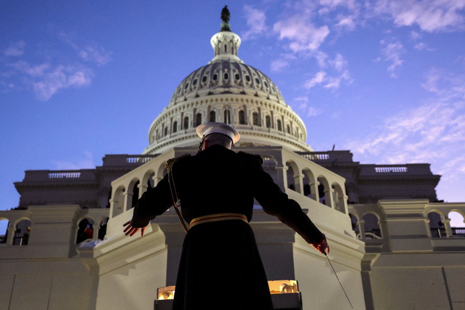 "The President's Own" United States Marine Band rehearses at sunrise ahead of the presidential inauguration of U.S. President-elect Donald Trump, in Washington, U.S. January 12, 2025. REUTERS/Evelyn Hockstein