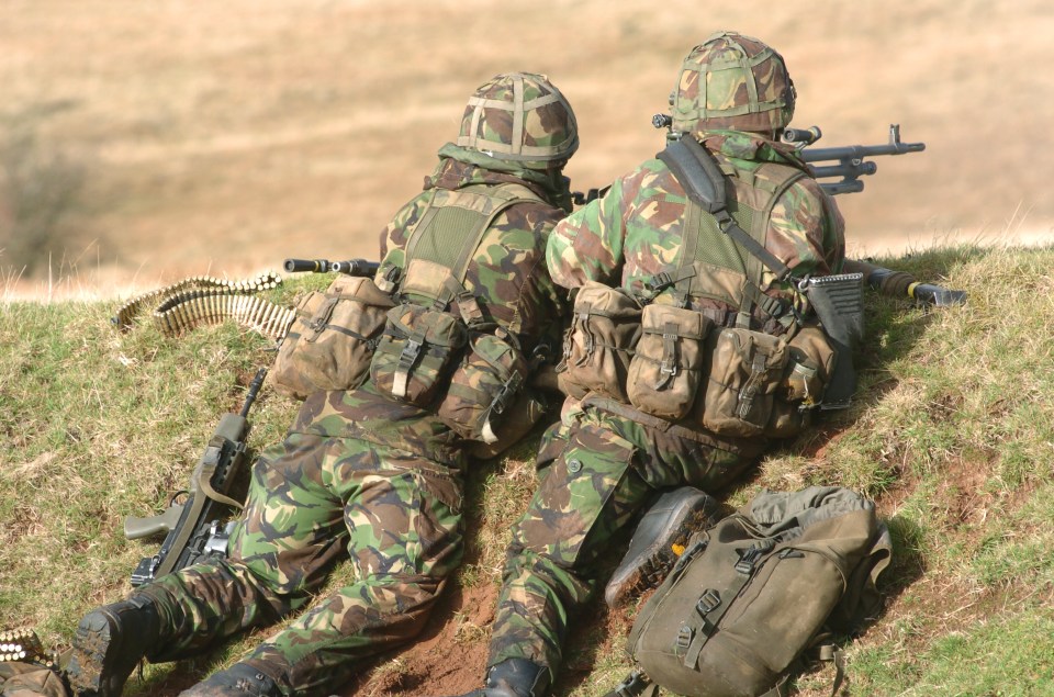 British Army soldiers conducting machine gun training.