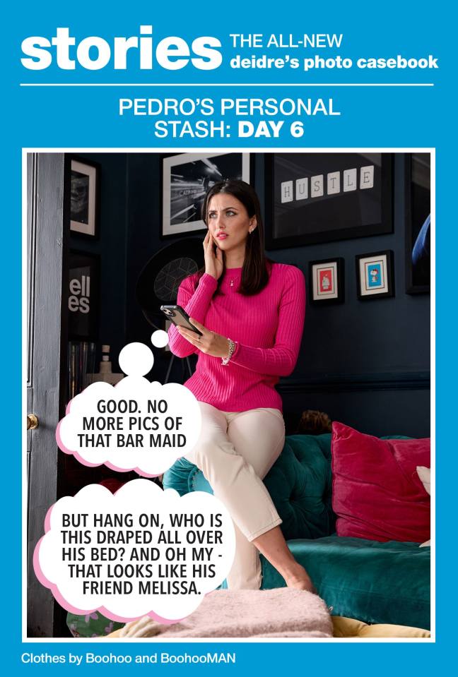 Deidre's photo casebook: Day 6 of Pedro's personal stash. A woman reacts to a photo on her phone.