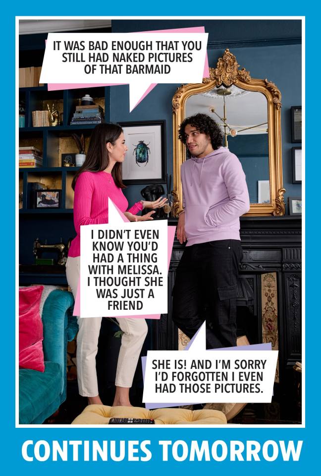 Couple arguing, text bubbles reveal a relationship conflict.