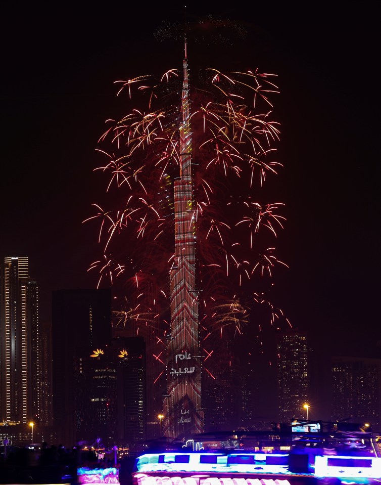 Fireworks over the Burj Khalifa in Dubai.