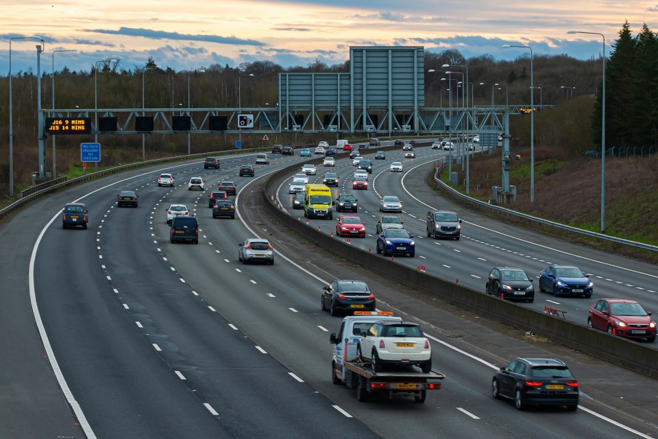 Evening traffic on a British motorway.