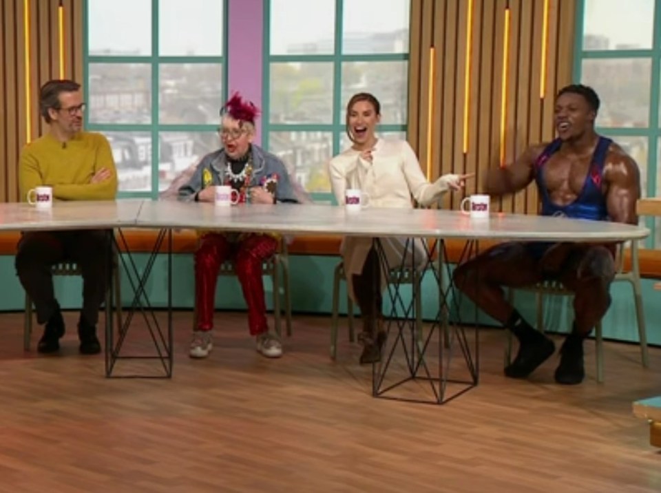 Gladiators star Nitro, aka Harry Aikines-Aryeetey, on Sunday Brunch with other guests.