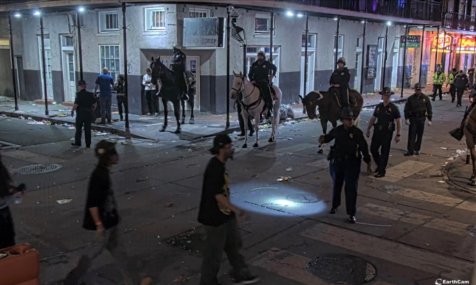 CCTV footage of a New Orleans street after a vehicle drove into a crowd, killing ten.
