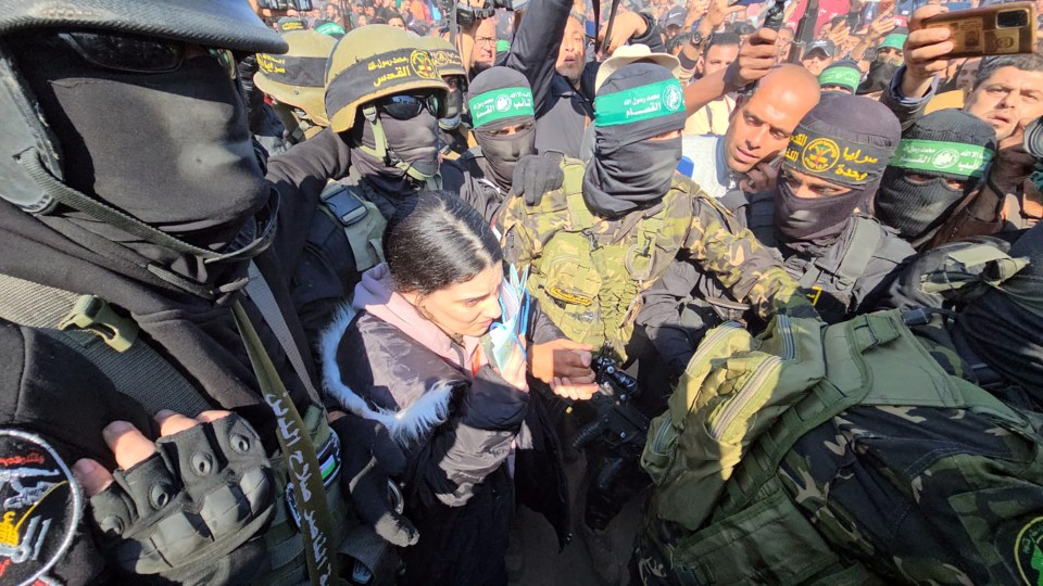 Israeli female hostage Arbel Yehud being released in Gaza.