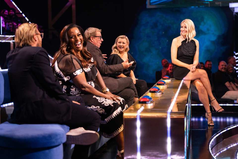 Holly Willoughby and other panelists on the ITV show *You Bet!*