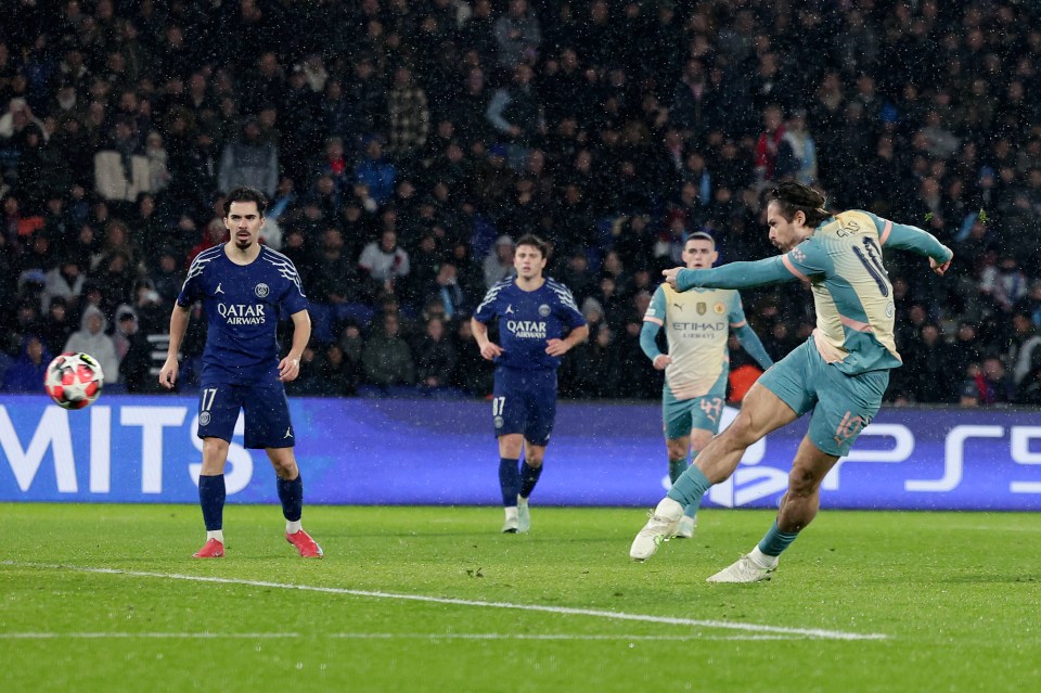 Jack Grealish of Manchester City scoring a goal.