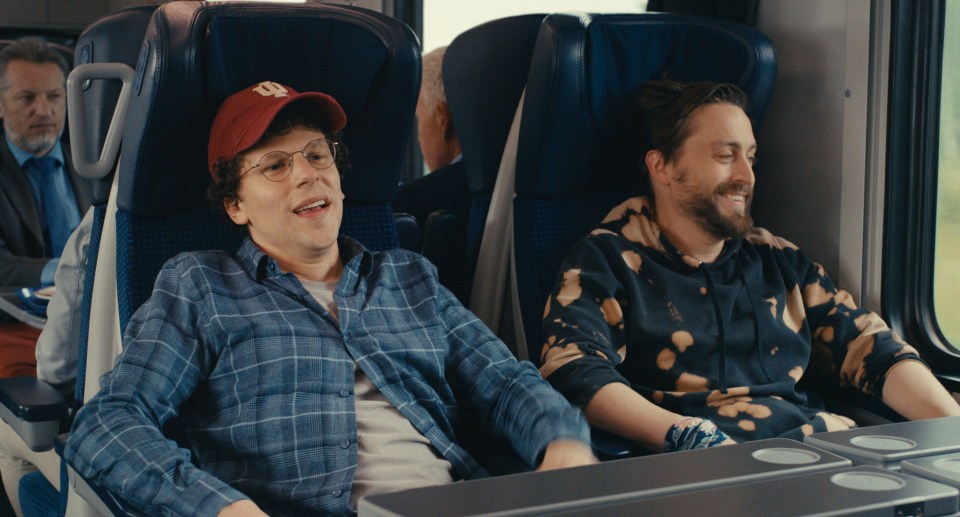 Jesse Eisenberg and Kieran Culkin in a film still from *A Real Pain*.