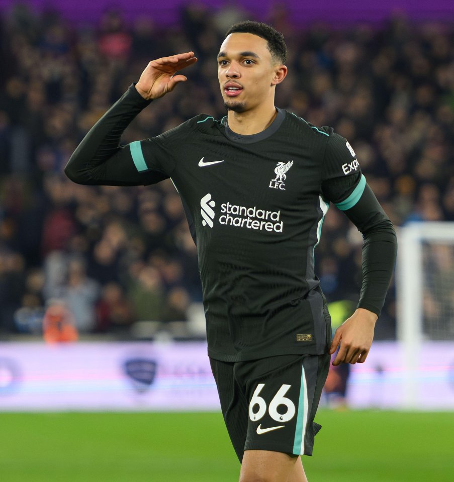 Trent Alexander-Arnold celebrates scoring a goal.