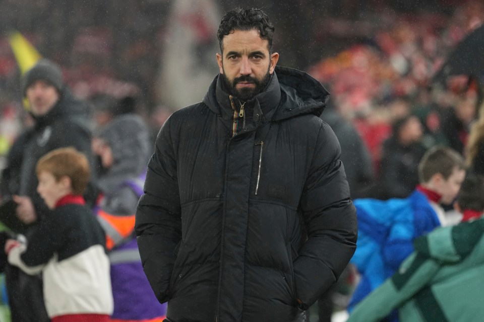 Ruben Amorim, Manchester United's head coach, at Anfield.